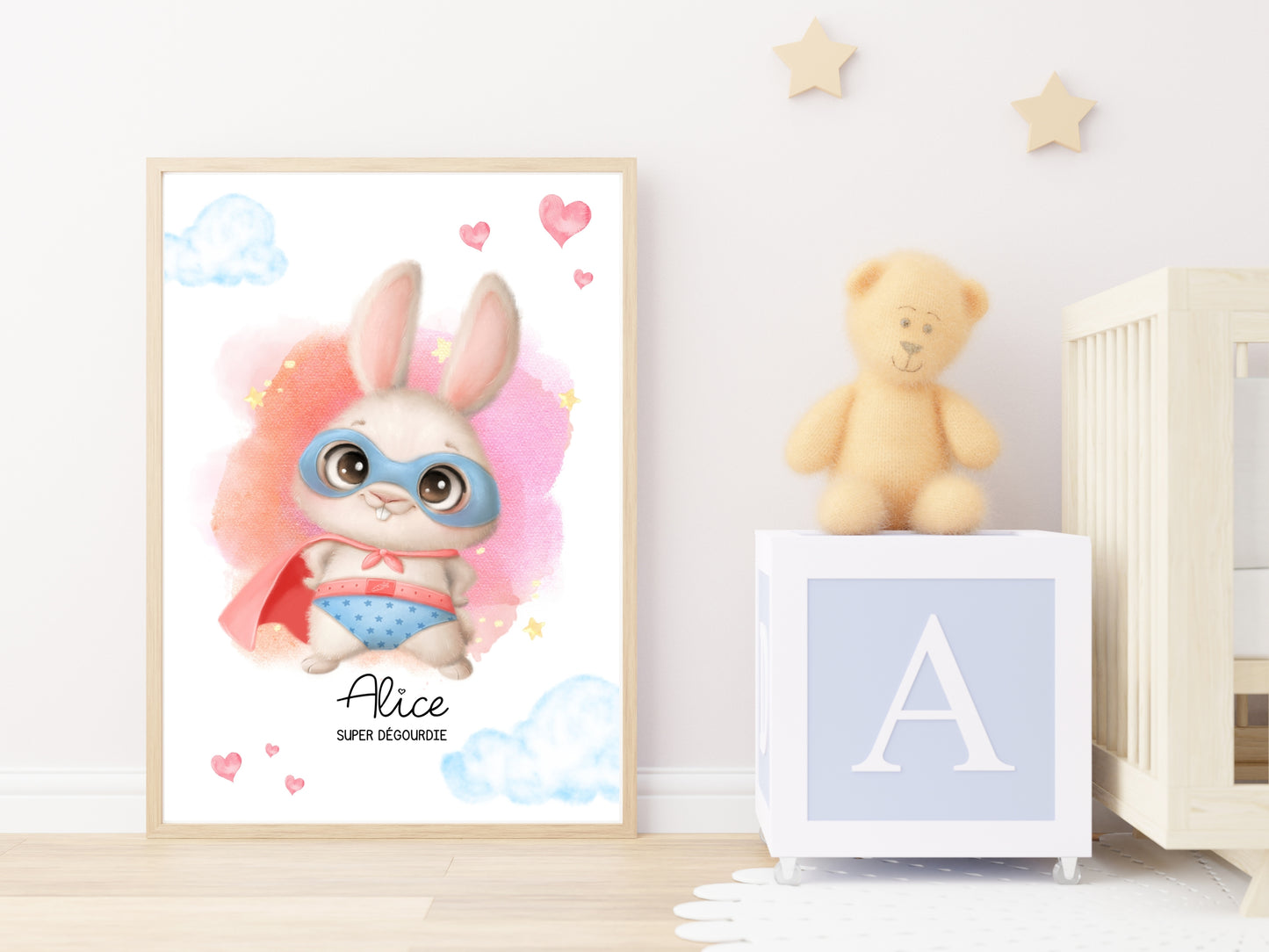 Affiche super héros mignon personnalisable avec prénom et qualité de l'enfant