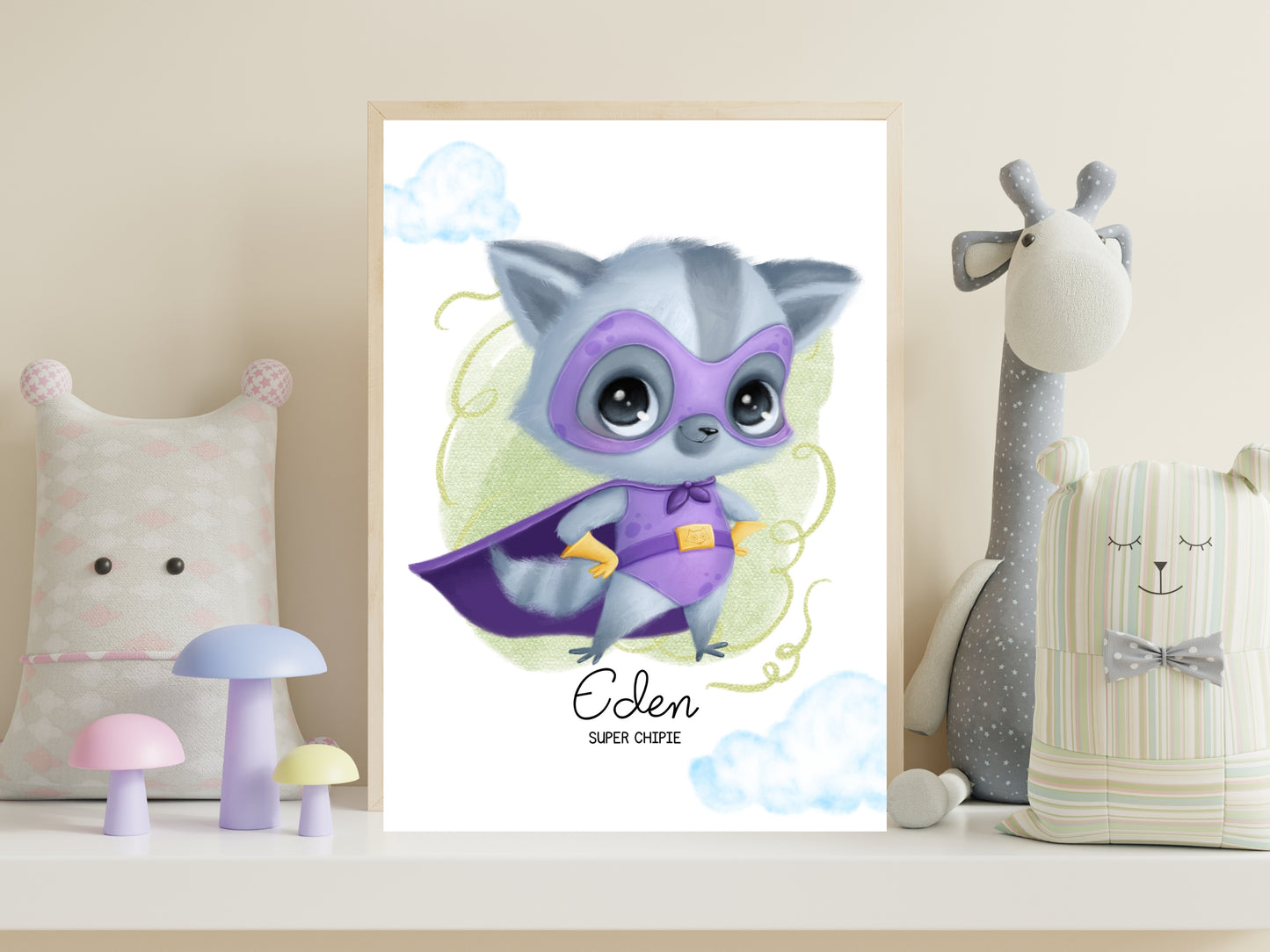 Affiche super héros mignon personnalisable avec prénom et qualité de l'enfant