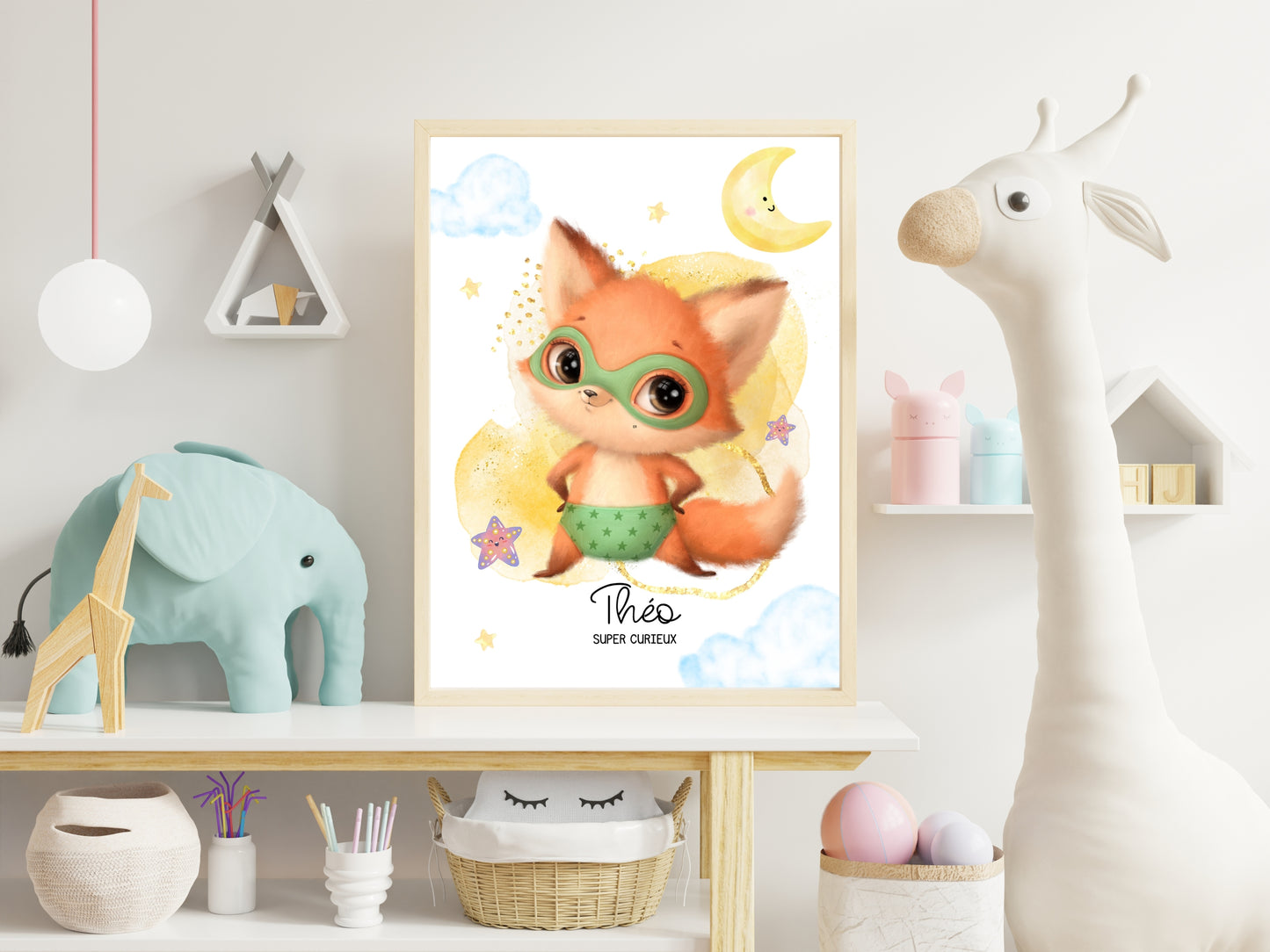 Affiche super héros mignon personnalisable avec prénom et qualité de l'enfant
