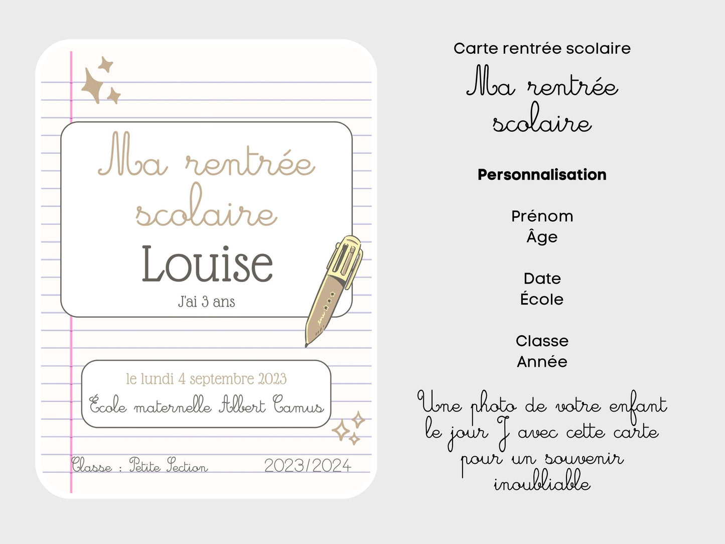 Carte souvenir photo rentrée scolaire