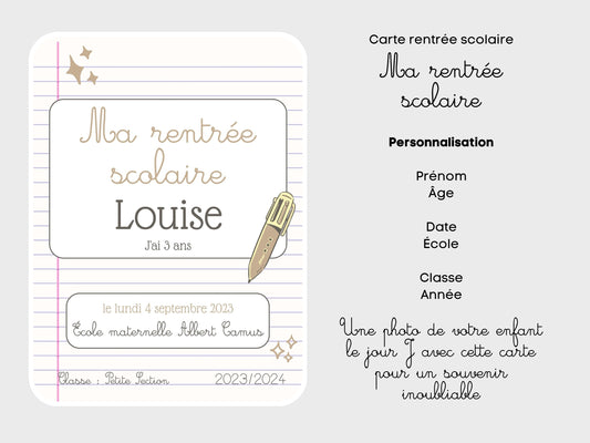 Carte souvenir photo rentrée scolaire