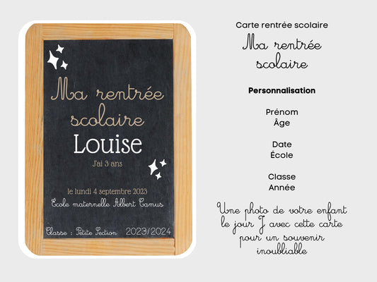 Carte ardoise souvenir photo rentrée scolaire
