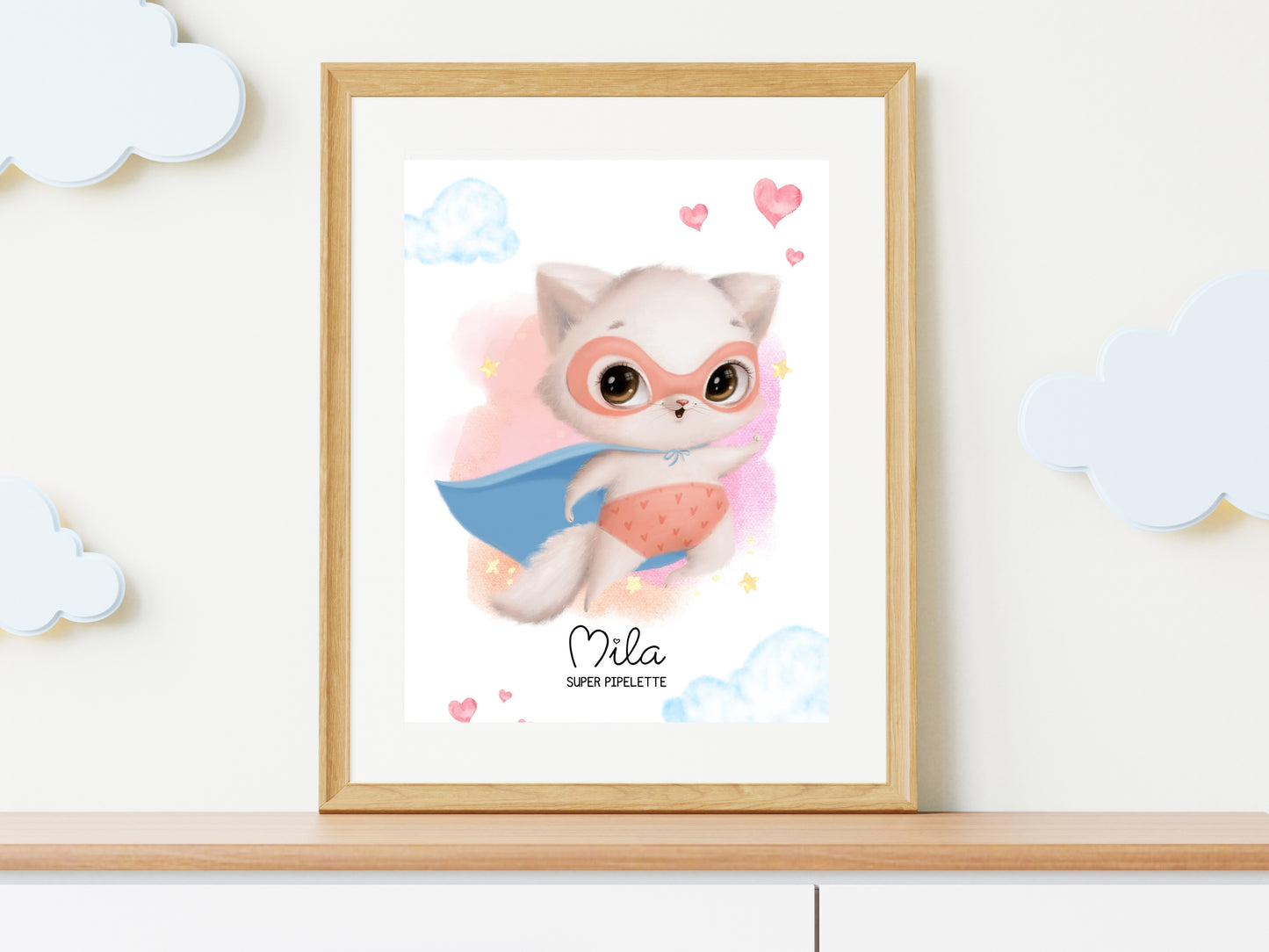 Affiche super héros mignon personnalisable avec prénom et qualité de l'enfant