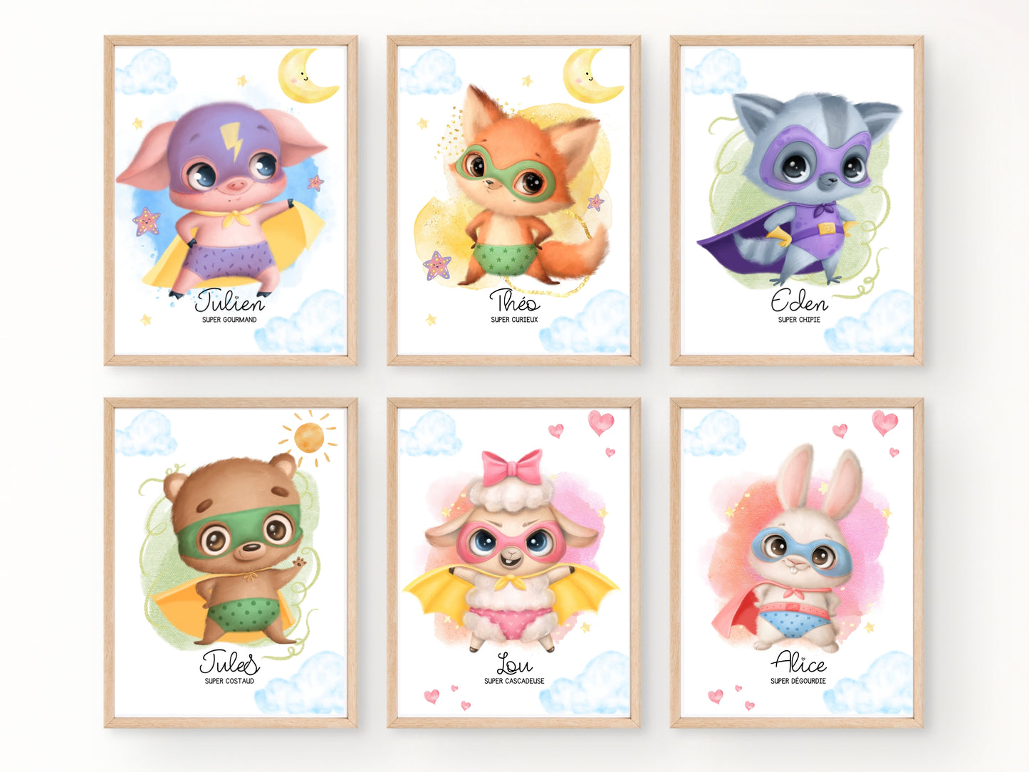 Affiche super héros mignon personnalisable avec prénom et qualité de l'enfant