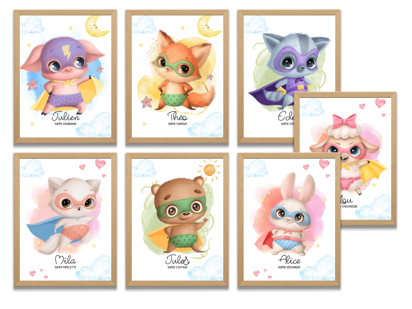 Affiche super héros mignon personnalisable avec prénom et qualité de l'enfant