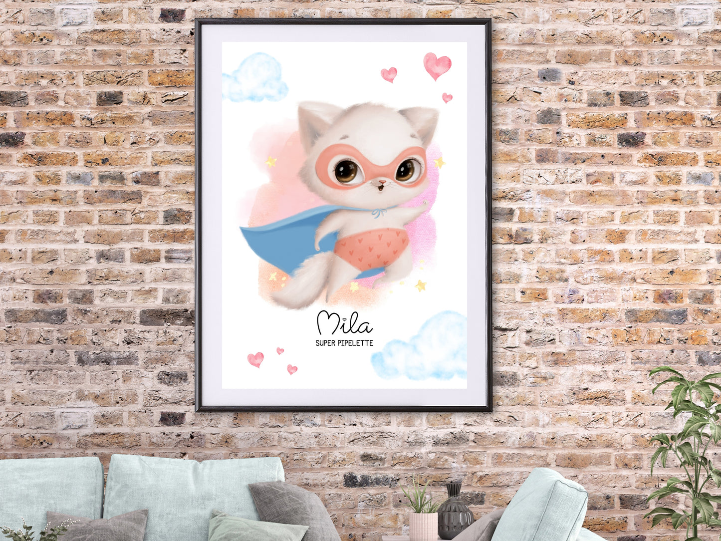Affiche super héros mignon personnalisable avec prénom et qualité de l'enfant