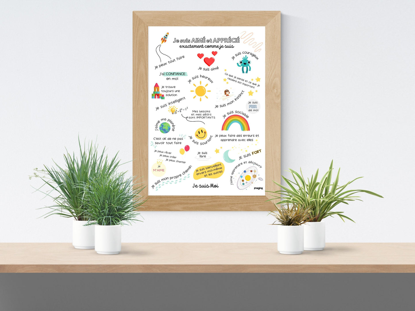 Affiche affirmations positives pour enfant en version garçon ou fille