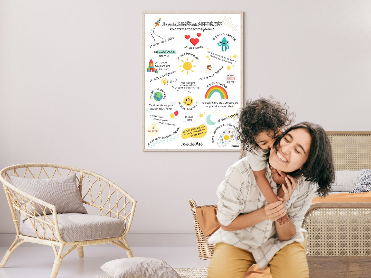 Affiche affirmations positives pour enfant en version garçon ou fille