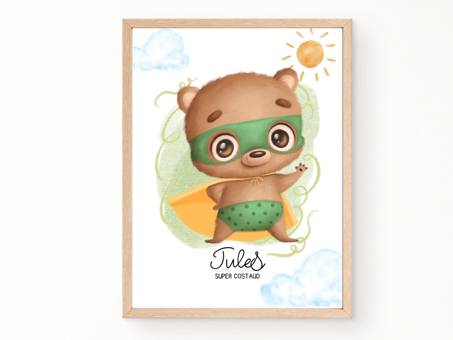 Affiche super héros mignon personnalisable avec prénom et qualité de l'enfant
