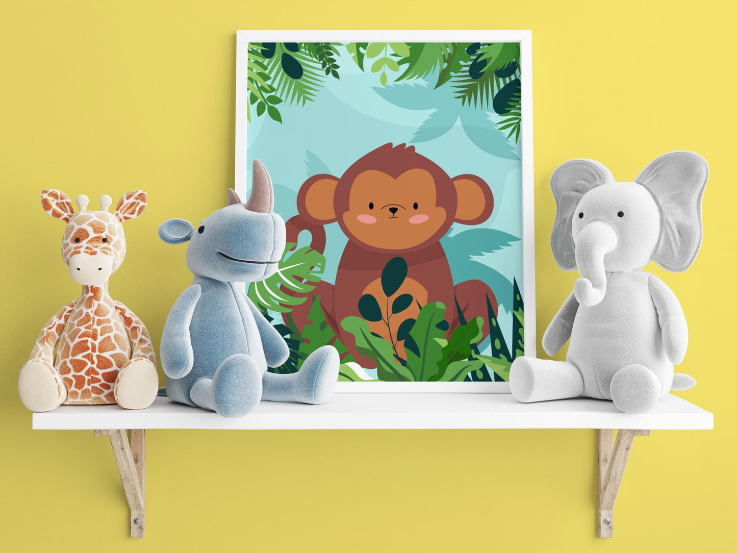 Jungle Animal Posters Elephant Lion Giraffe Monkey - baby children's room 4 posters - decoration boy girl birth - safari dco