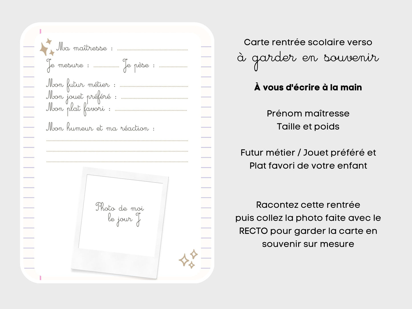 Carte souvenir photo rentrée scolaire