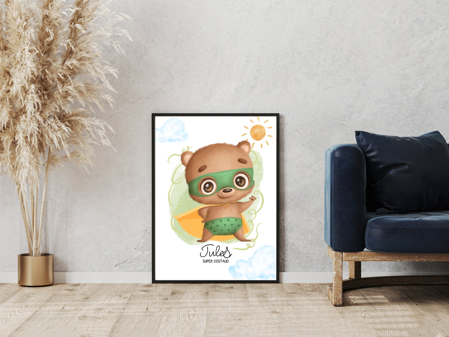 Affiche super héros mignon personnalisable avec prénom et qualité de l'enfant