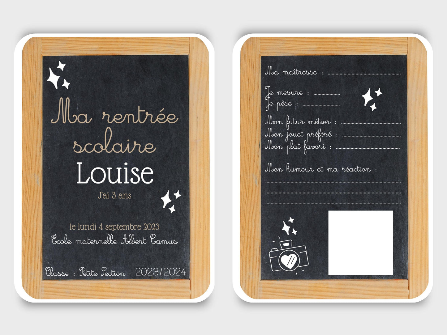 Carte ardoise souvenir photo rentrée scolaire