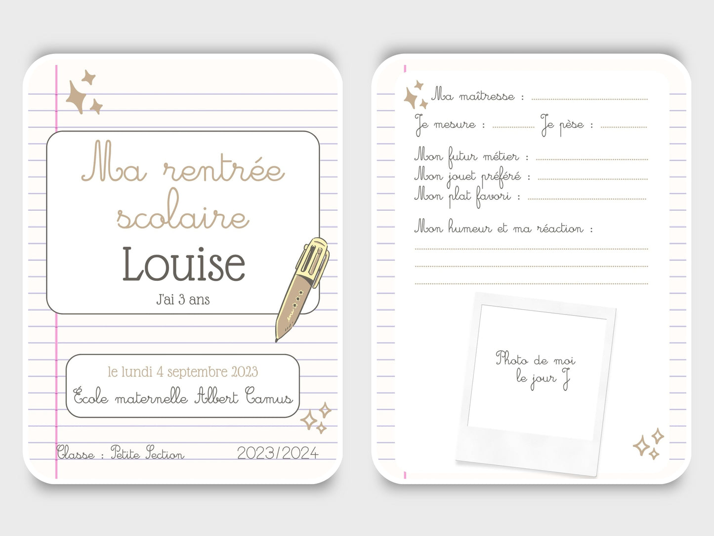 Carte souvenir photo rentrée scolaire