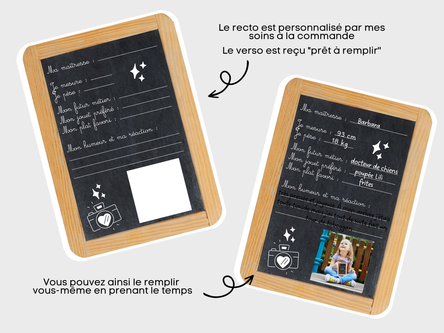 Carte ardoise souvenir photo rentrée scolaire