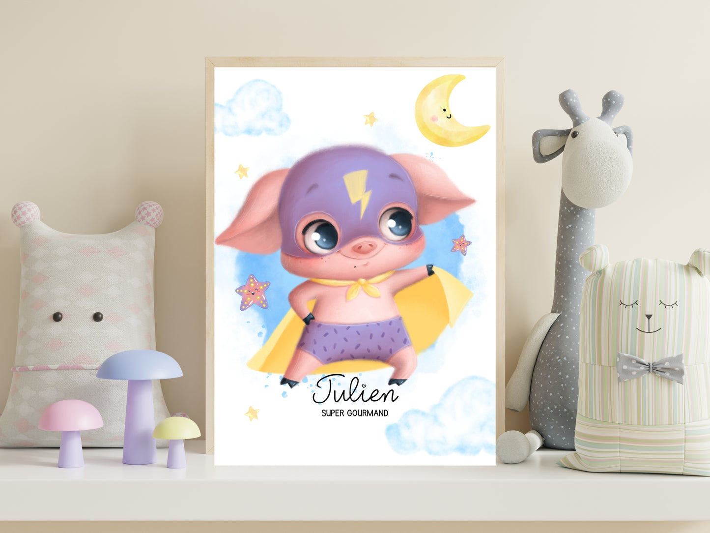 Affiche super héros mignon personnalisable avec prénom et qualité de l'enfant