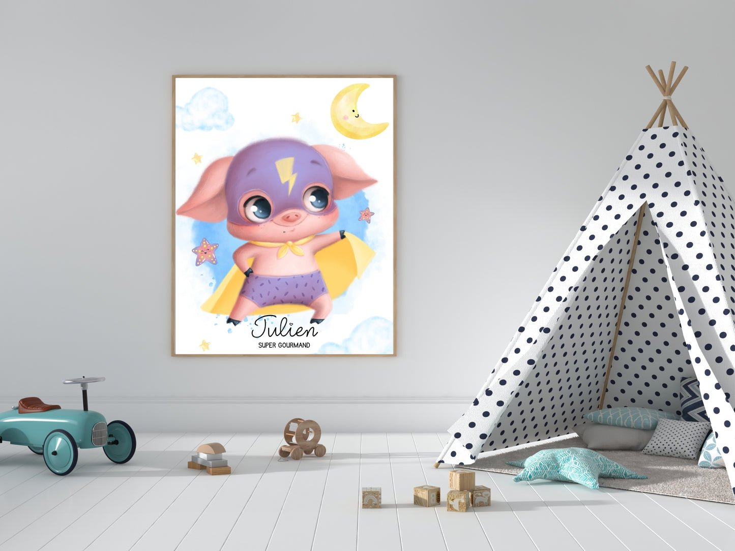 Affiche super héros mignon personnalisable avec prénom et qualité de l'enfant