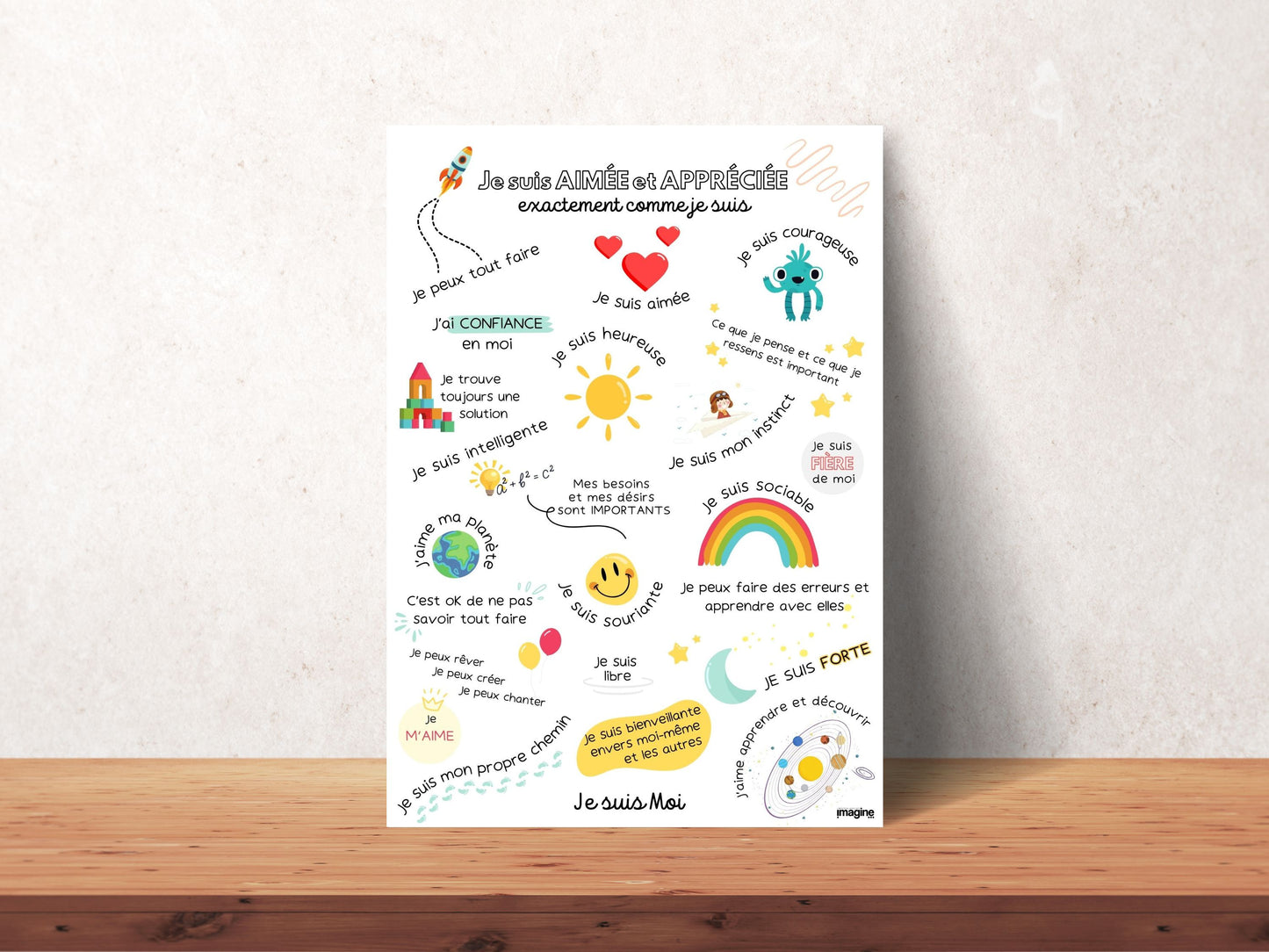 Affiche affirmations positives pour enfant en version garçon ou fille