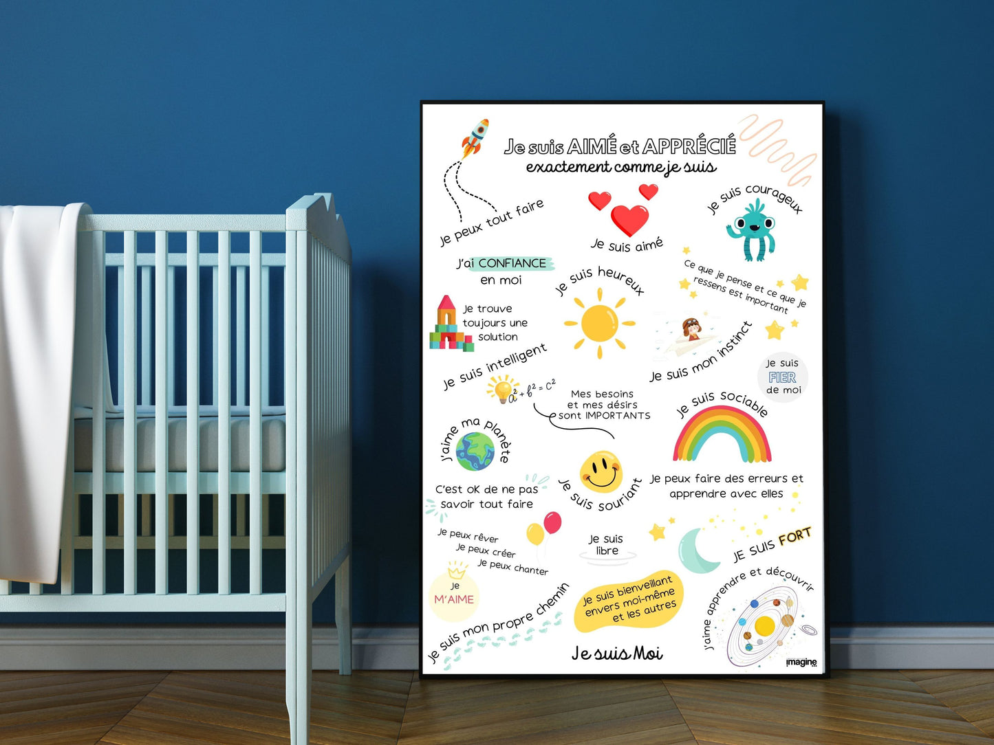 Affiche affirmations positives pour enfant en version garçon ou fille