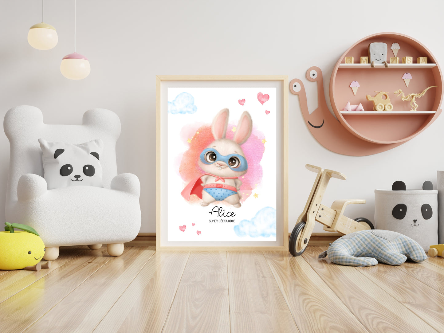 Affiche super héros mignon personnalisable avec prénom et qualité de l'enfant
