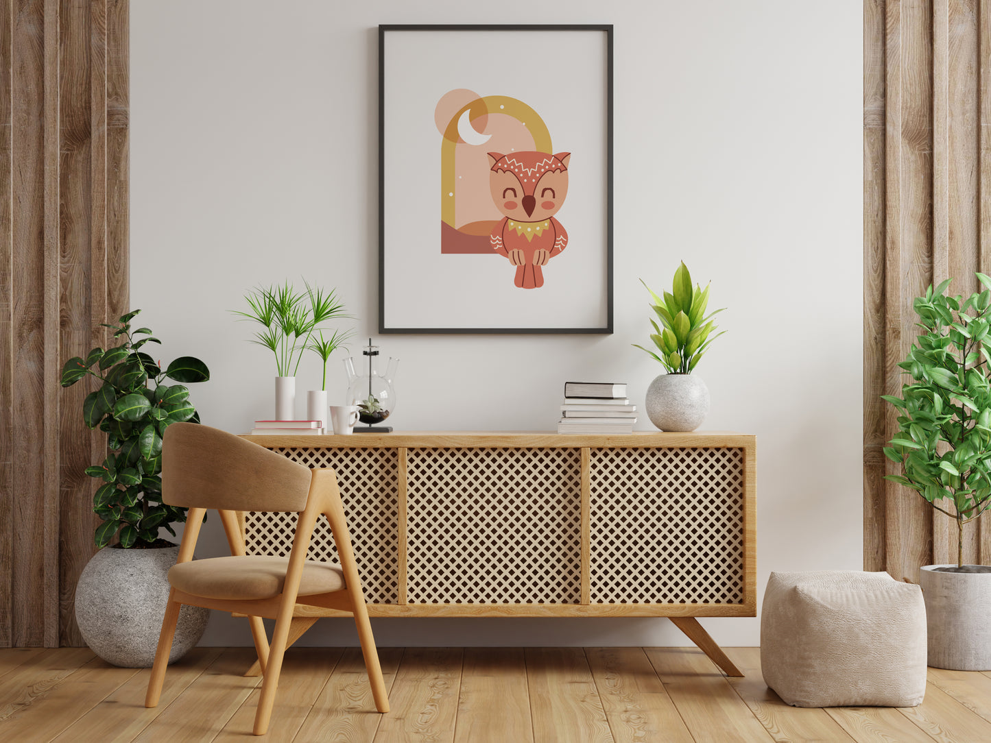 Affiches hibou tipi lune papillon thème boho bohème