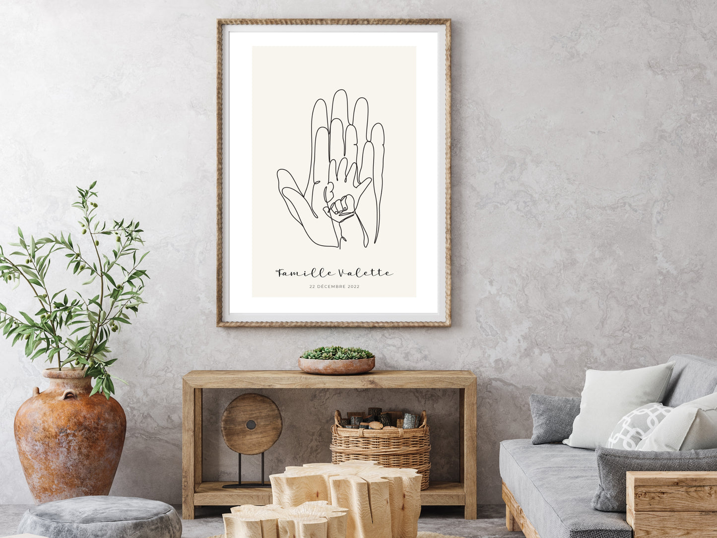 Affiche main papa maman et deux enfants/bébés personnalisable