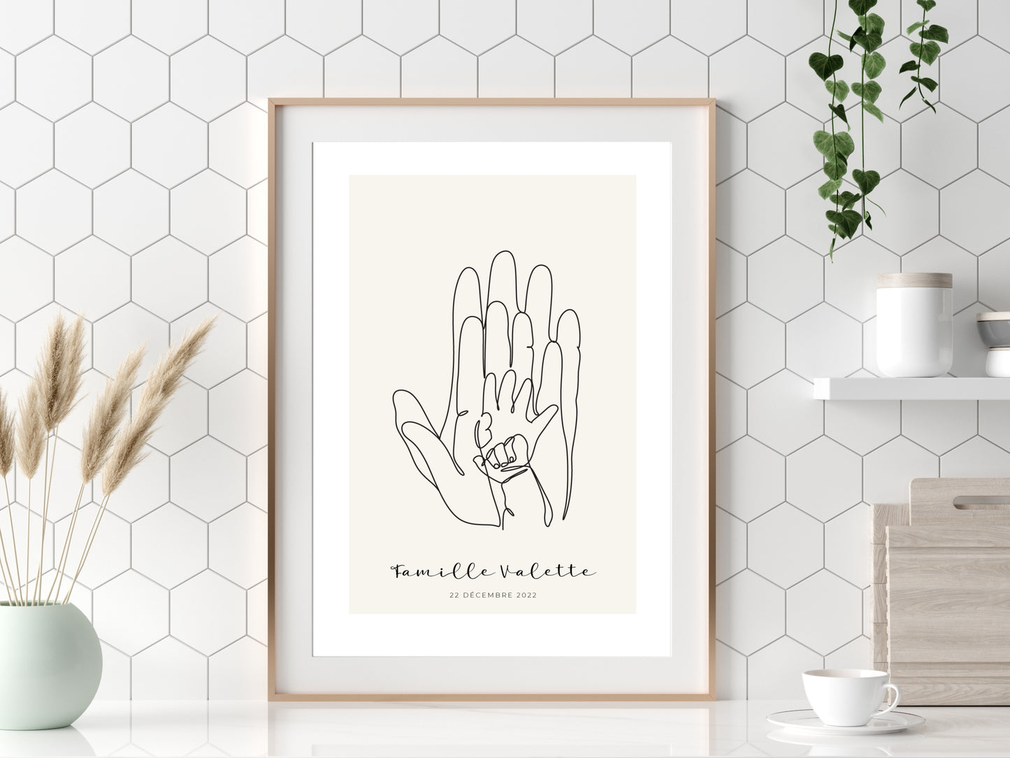 Affiche main papa maman et deux enfants/bébés personnalisable