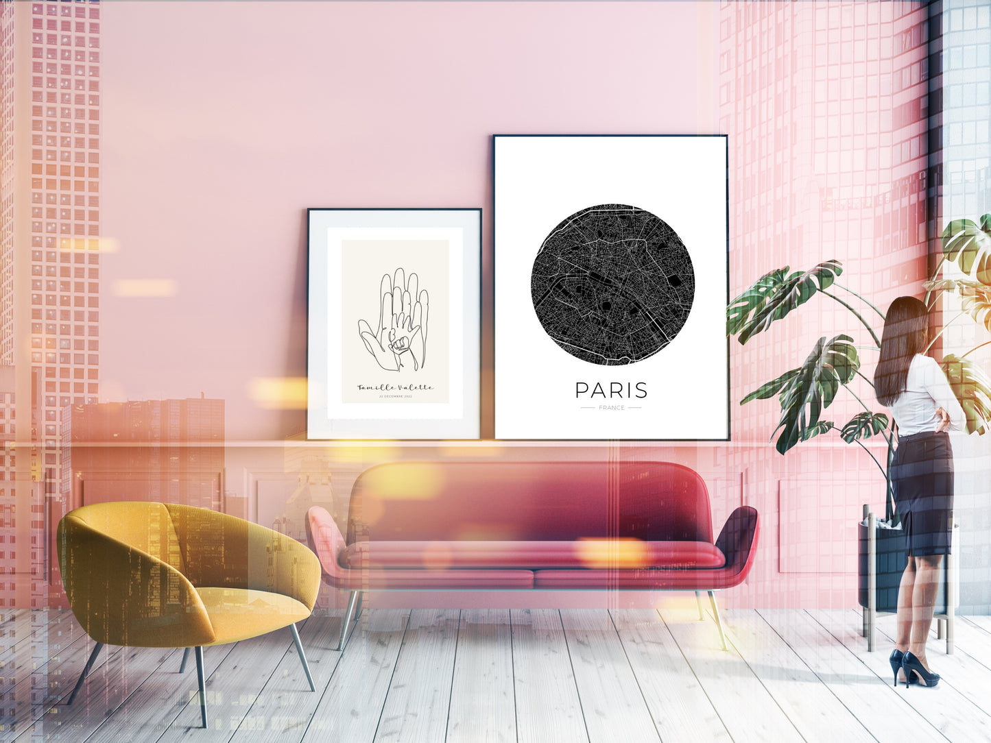 Affiche main papa maman et deux enfants/bébés personnalisable