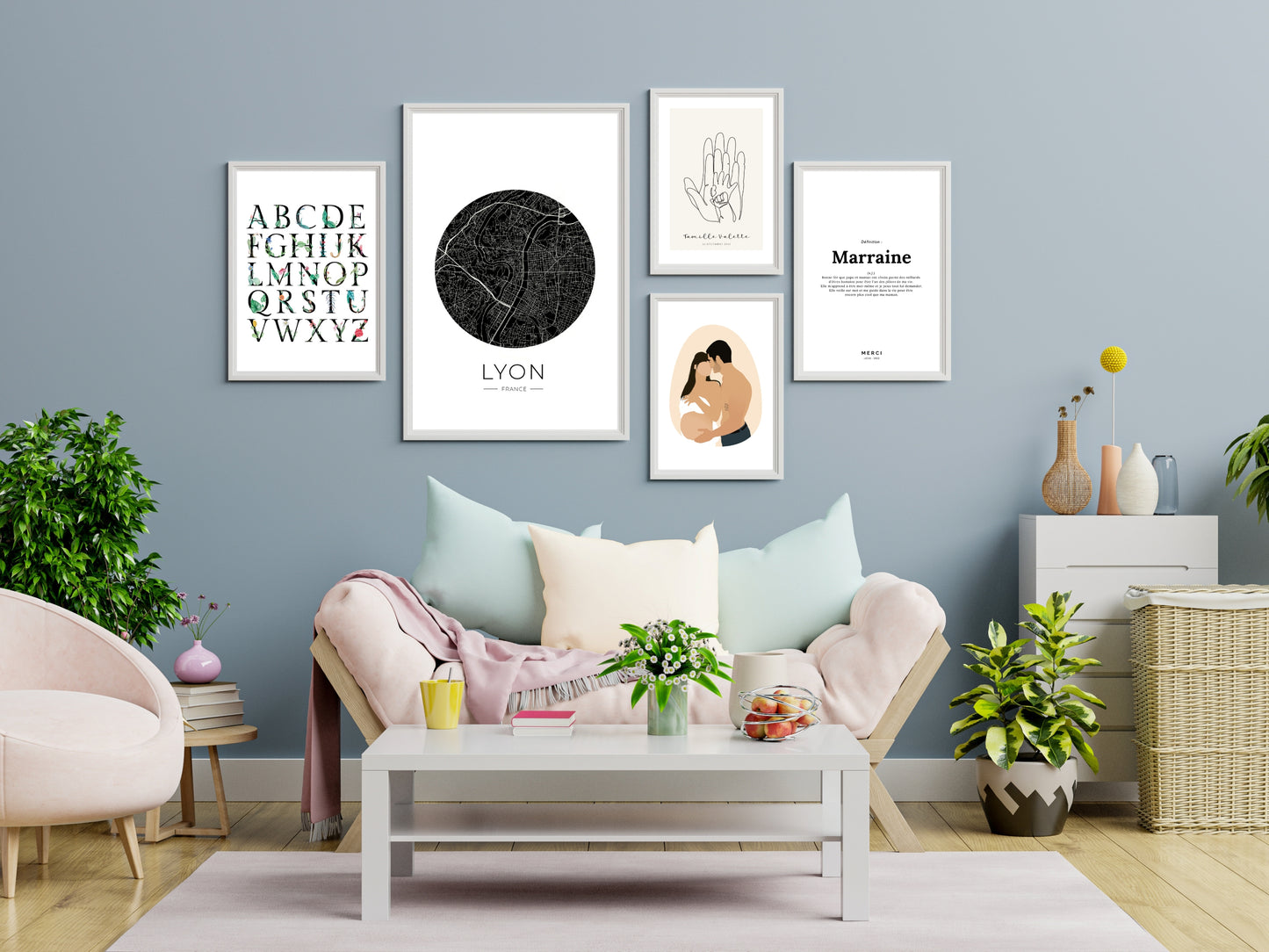 Affiche main papa maman et deux enfants/bébés personnalisable