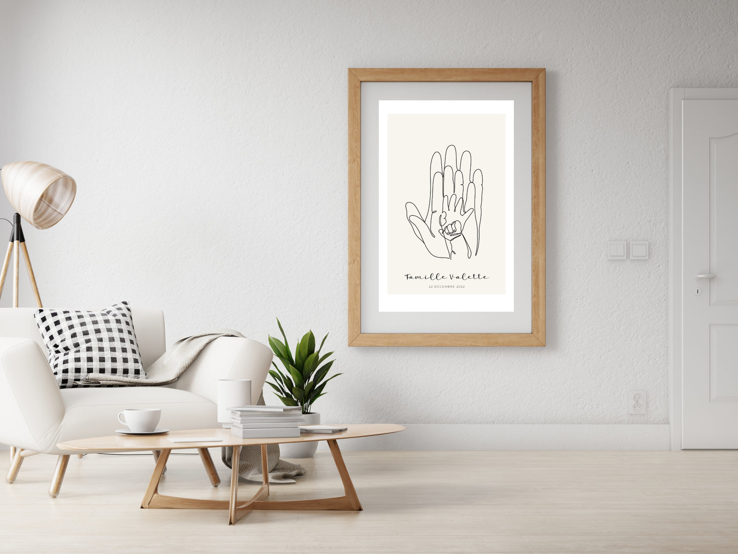 Affiche main papa maman et deux enfants/bébés personnalisable