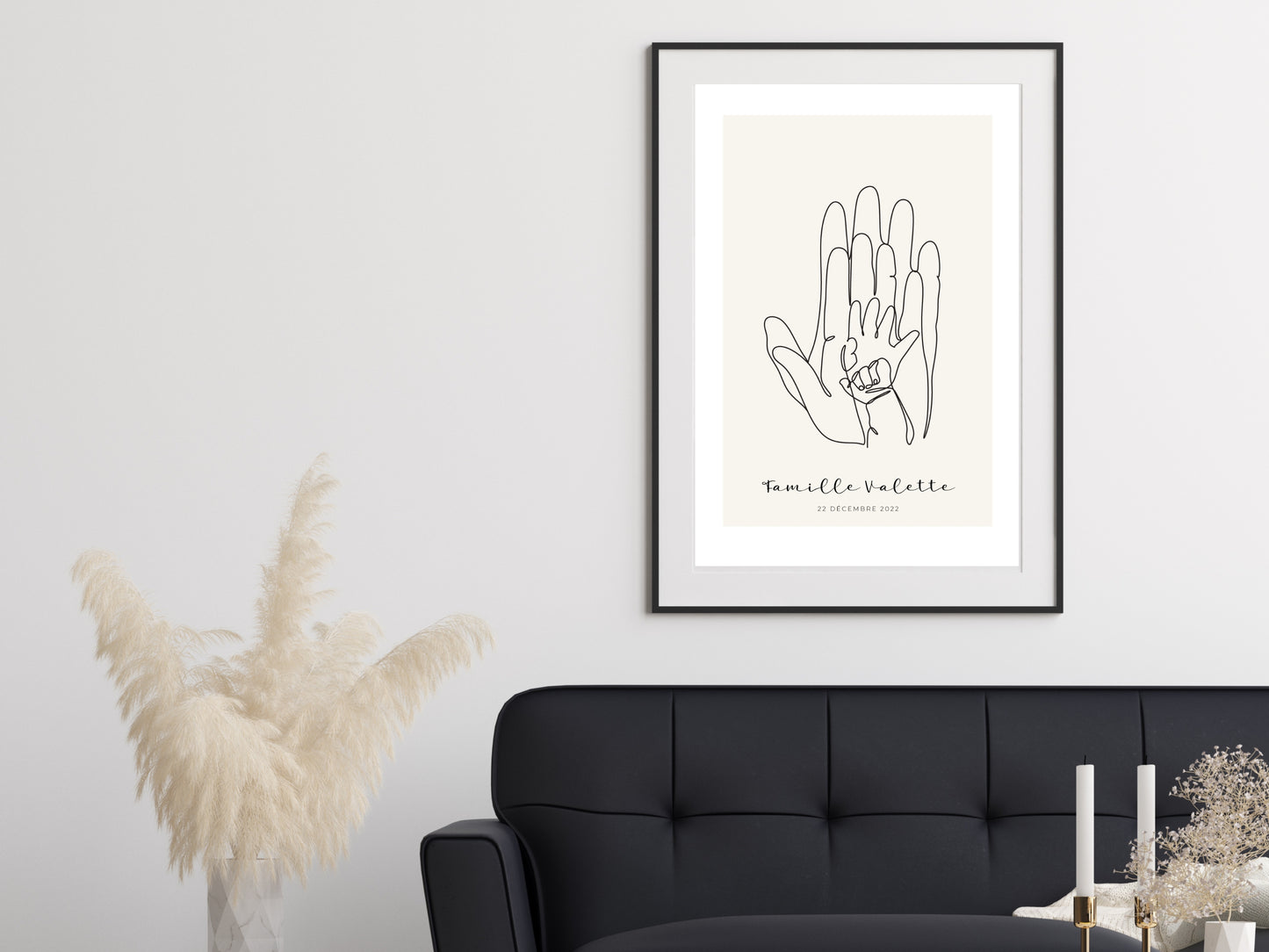 Affiche main papa maman et deux enfants/bébés personnalisable