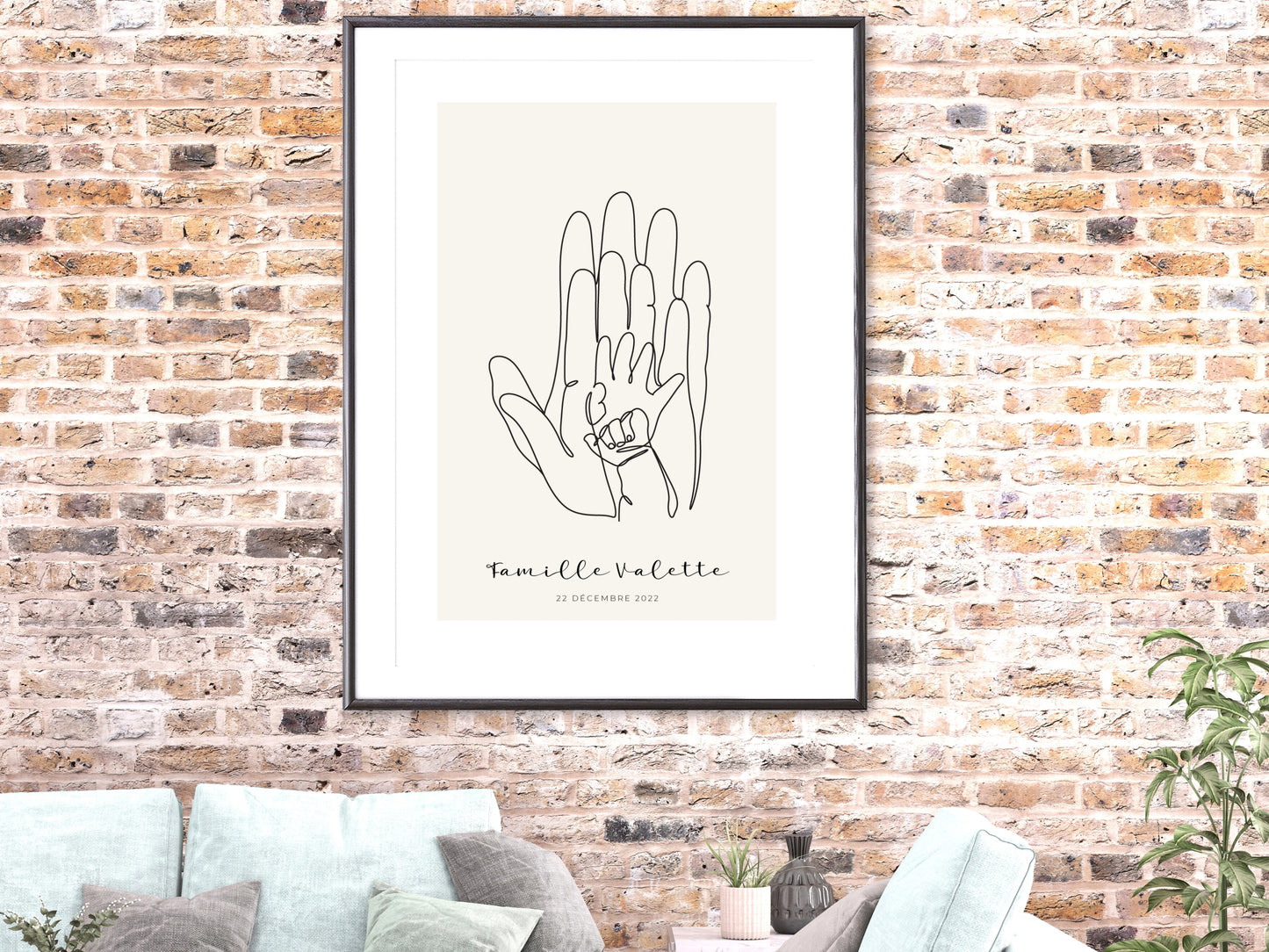 Affiche main papa maman et deux enfants/bébés personnalisable