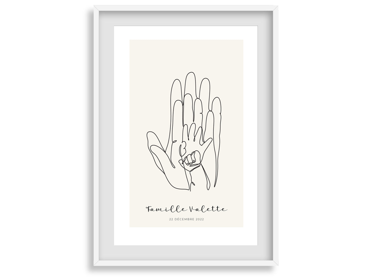 Affiche main papa maman et deux enfants/bébés personnalisable