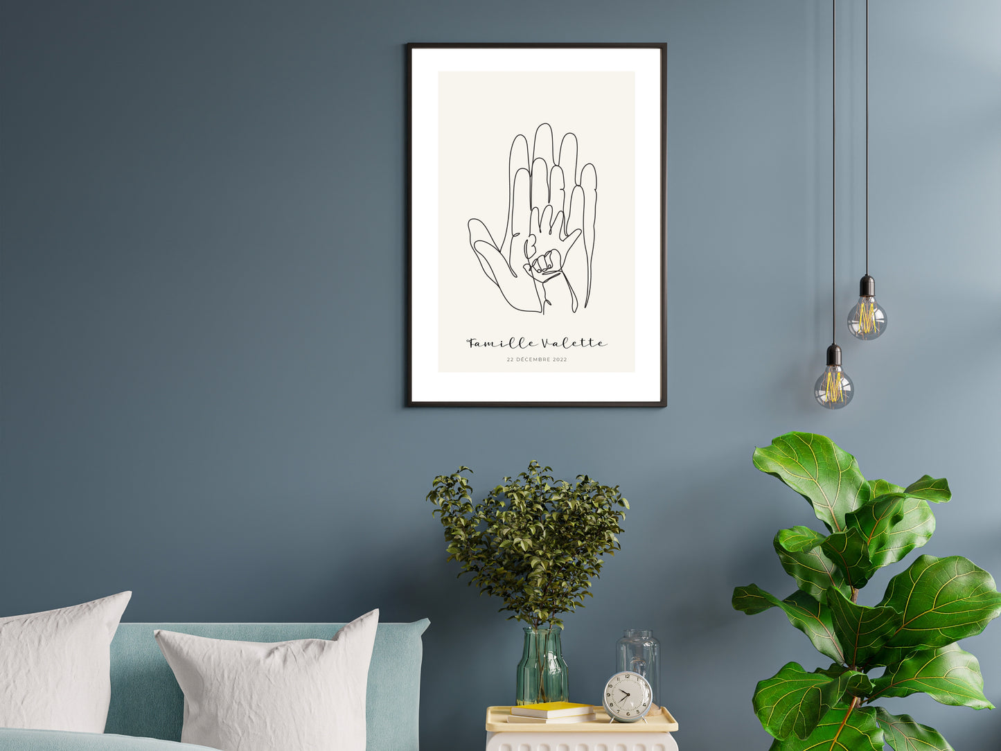 Affiche main papa maman et deux enfants/bébés personnalisable