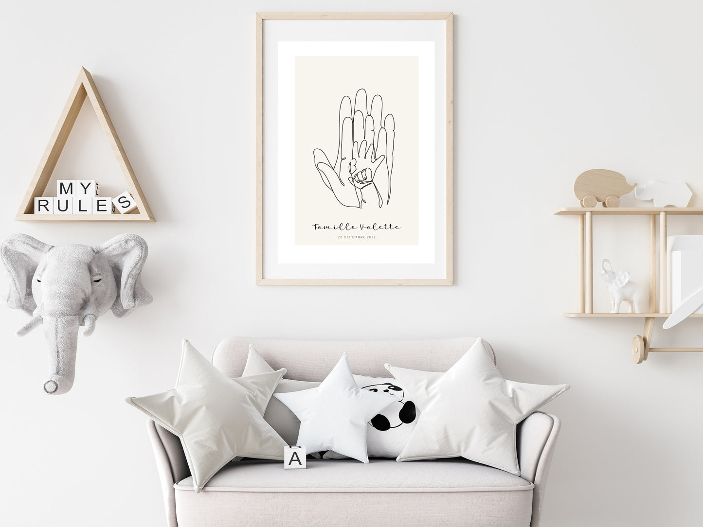 Affiche main papa maman et deux enfants/bébés personnalisable