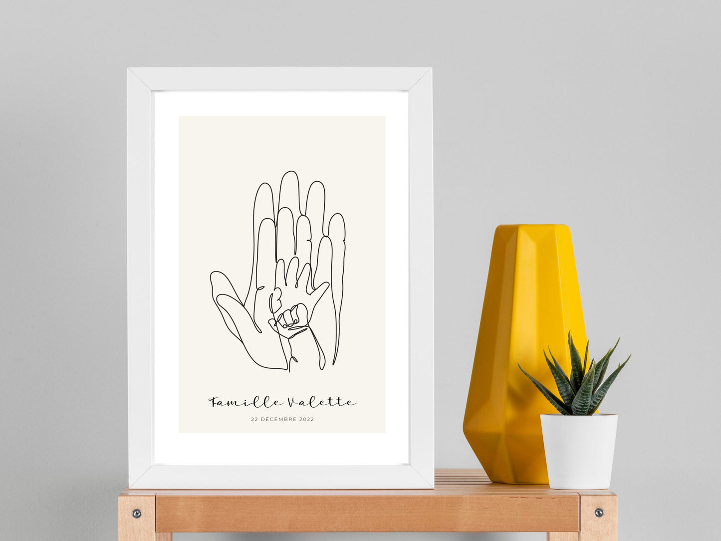 Affiche main papa maman et deux enfants/bébés personnalisable