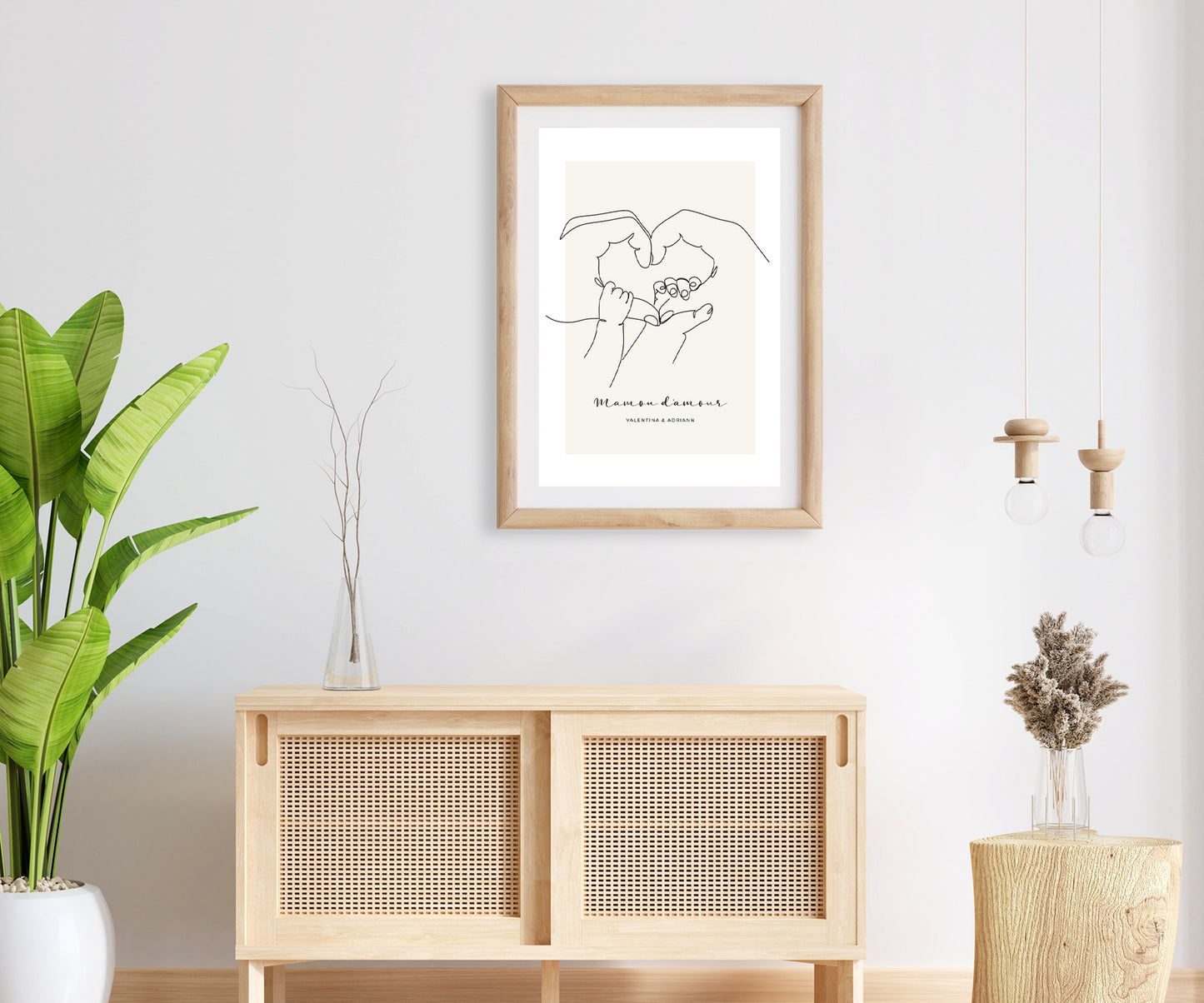 Affiche 4 mains famille personnalisable - Line art baby
