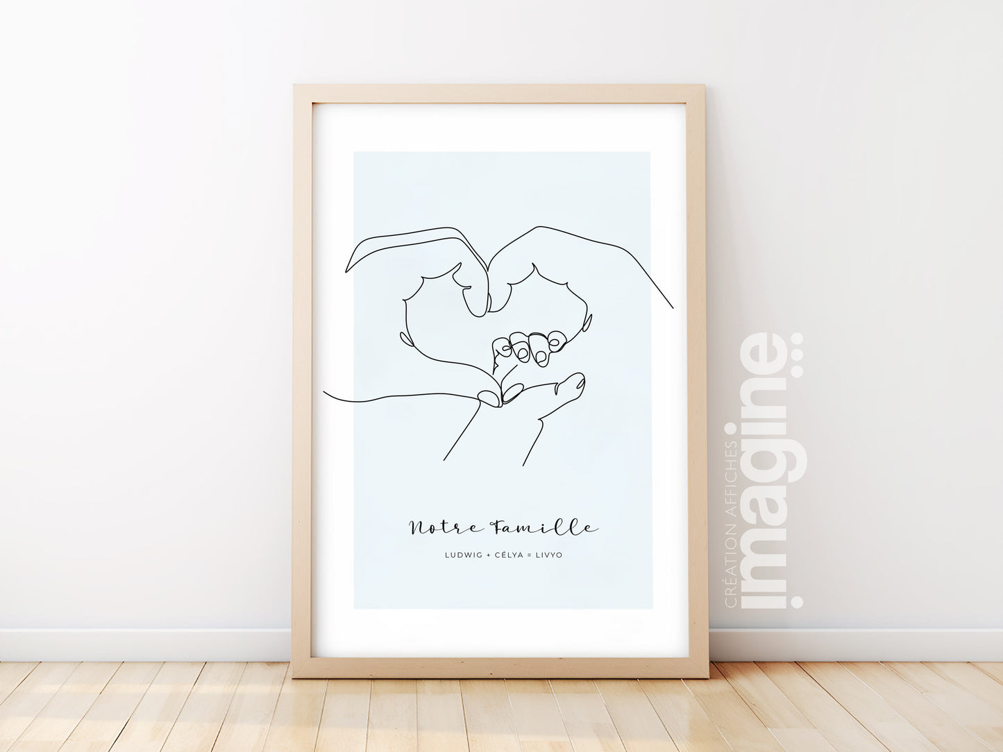 Affiche main coeur parent bébé personnalisable - Line art coeur parents bébé