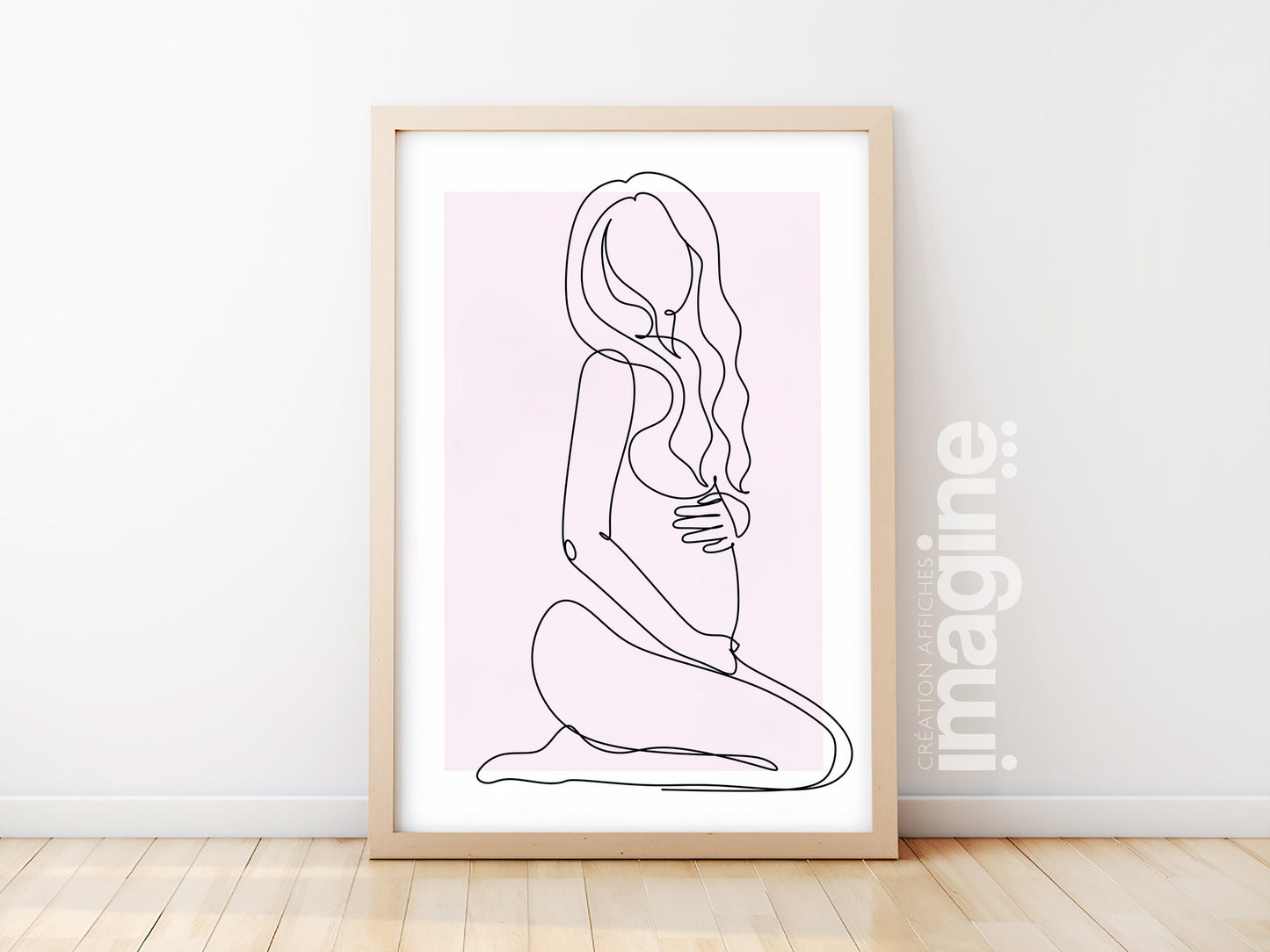 Affiche Line art maman enceinte personnalisable