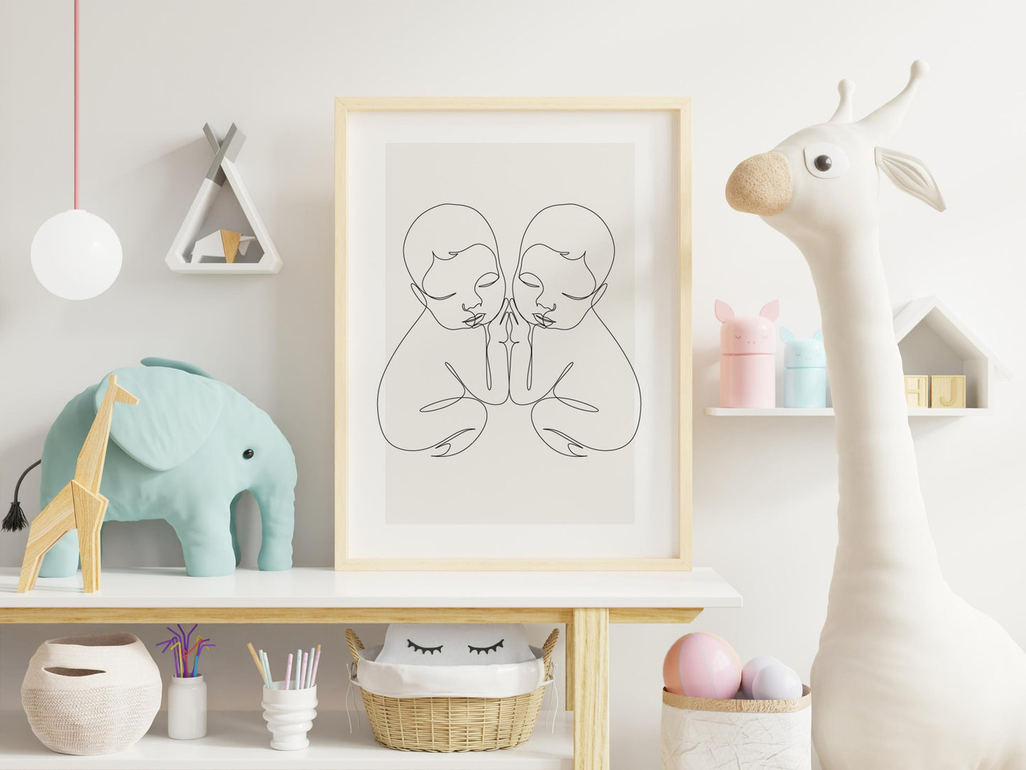 Affiche jumeaux bébés personnalisable - Line art
