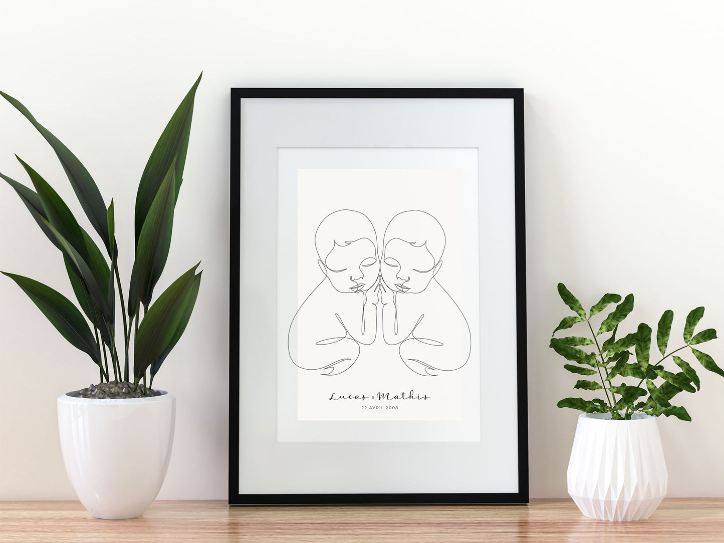 Affiche jumeaux bébés personnalisable - Line art