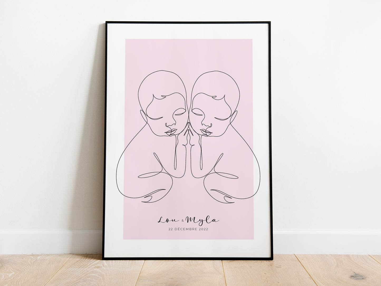 Affiche jumeaux bébés personnalisable - Line art