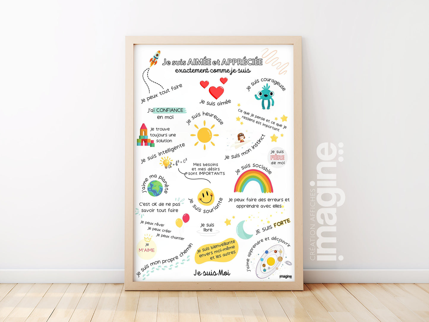 Affiche affirmations positives pour enfant en version garçon ou fille