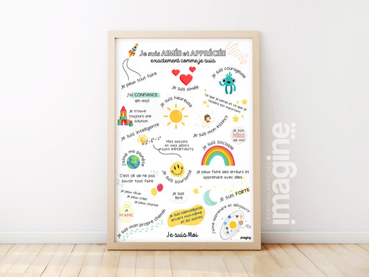 Affiche affirmations positives pour enfant en version garçon ou fille