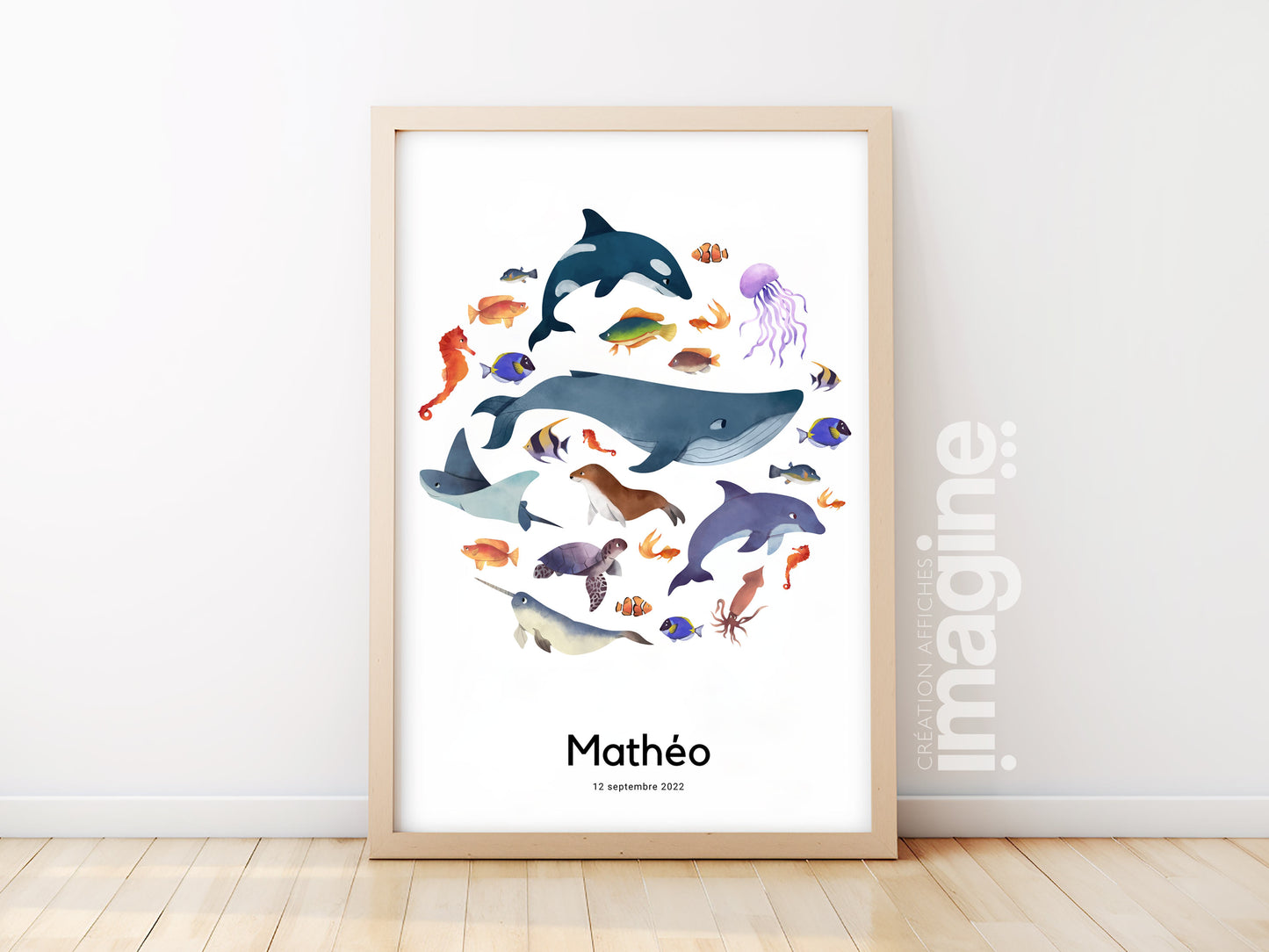 Affiche les animaux de la mer avec texte personnalisable