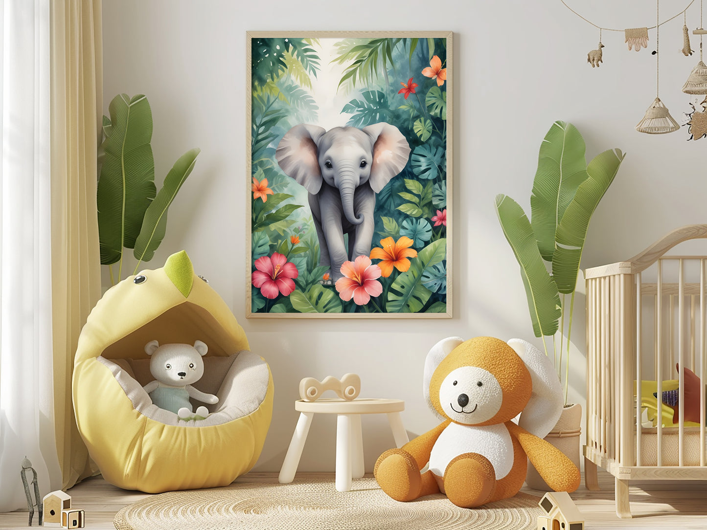Affiche Animaux de la Jungle pour Chambre d'Enfant avec bébé tigre, éléphant et panda
