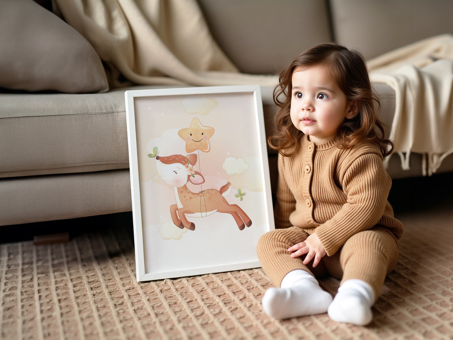 Posters Cute doe illustration - baby children's room - Girl decoration - Birth gift idea - Animal theme - A4 or A3 format