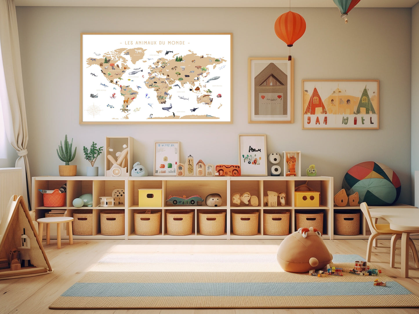 Carte du monde des animaux style aquarelle - Éducative et Esthétique