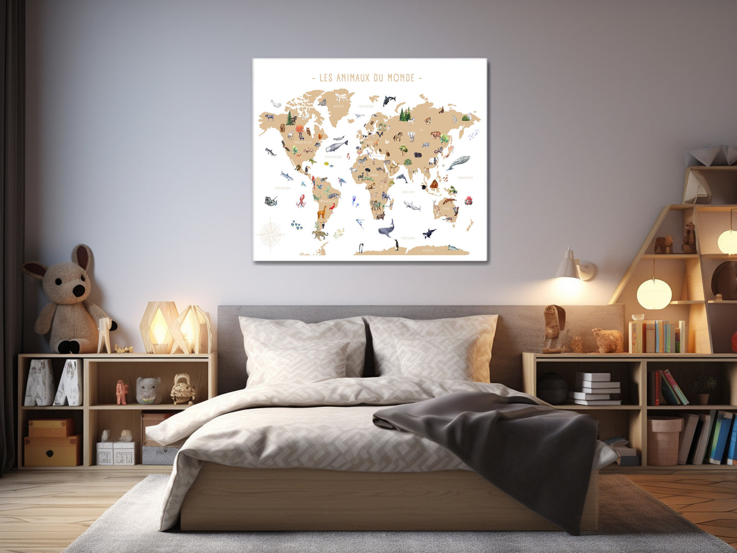 Carte du monde des animaux style aquarelle - Éducative et Esthétique