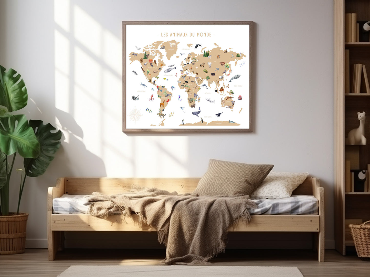 Carte du monde des animaux style aquarelle - Éducative et Esthétique